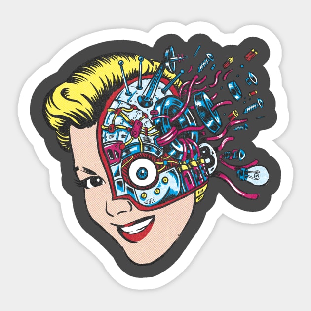 Lady Robot has a Bad Day Sticker by Travis Knight